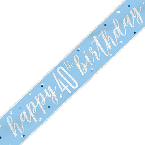 40th Blue and Silver Happy Birthday Banner