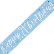 21st Blue and Silver Happy Birthday Banner