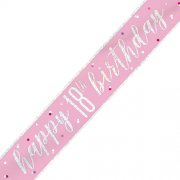 18th Pink and Silver Happy Birthday Banner