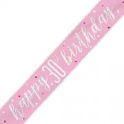 30th Pink and Silver Happy Birthday Banner