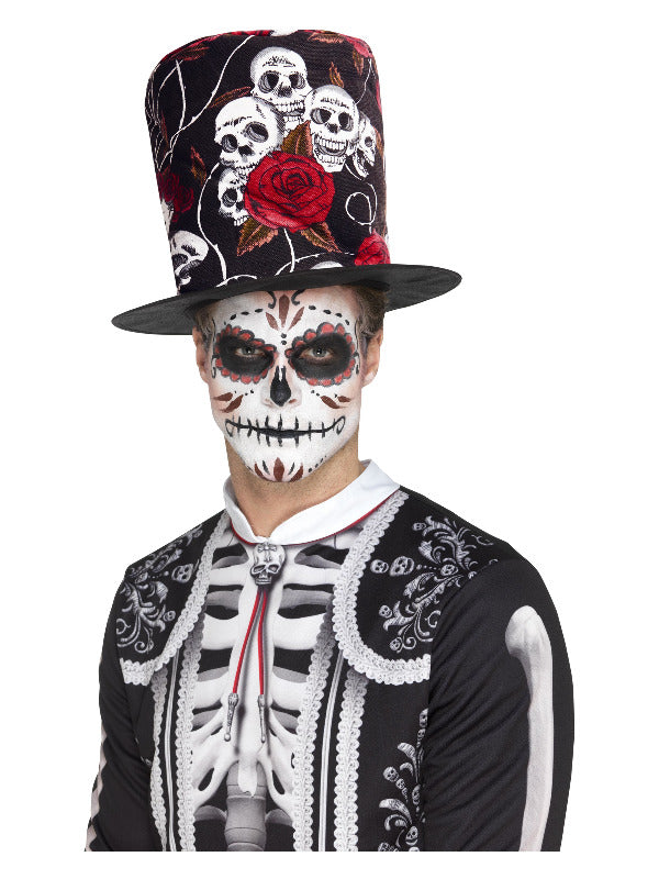 Day of Dead Skull and Rose Top Hat