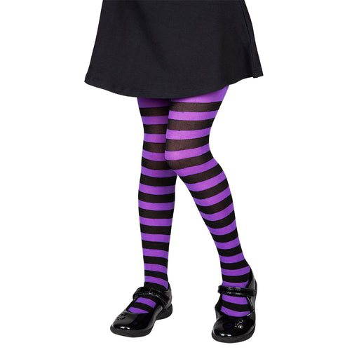 Child Striped Tights (Black & Purple)