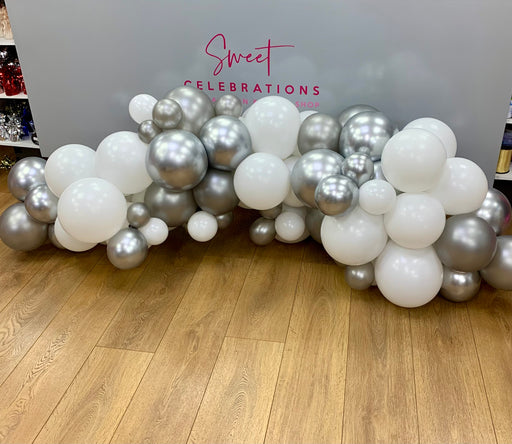 Silver and White Balloon garland