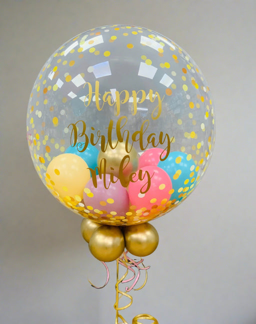 Personalised Gold Confetti Dot Clear Bubble Balloon