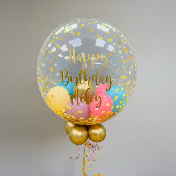 Personalised Gold Confetti Dot Clear Bubble Balloon