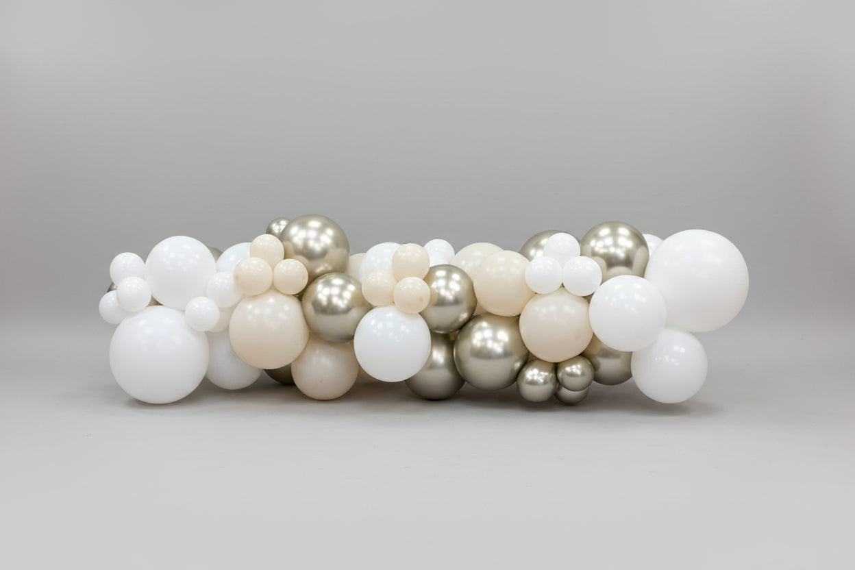 Chrome Gold, Pastel Dusk Cream and White Balloon Garland