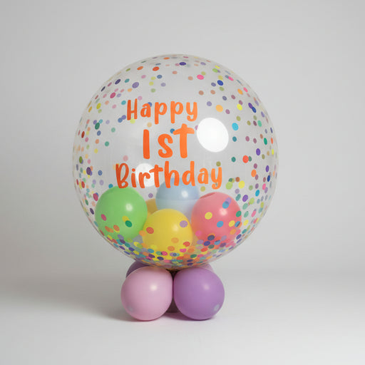 Personalised Bright Confetti Dot Clear Bubble Balloon