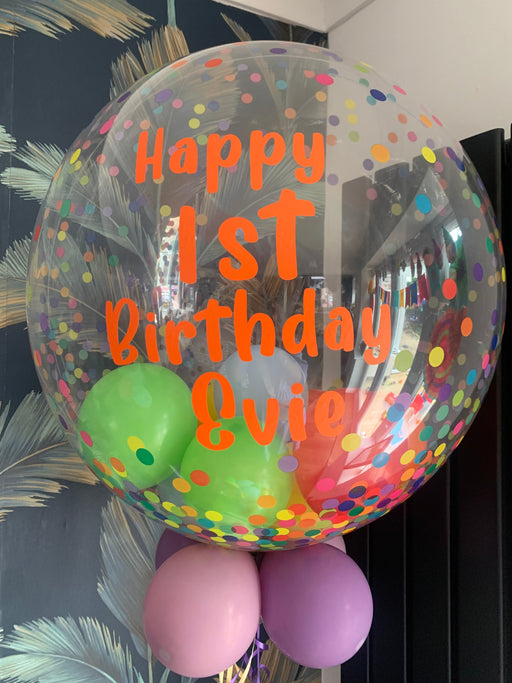 Personalised Bright Confetti Dot Clear Bubble Balloon