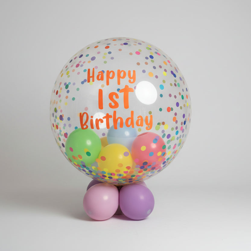 Personalised Bright Confetti Dot Clear Bubble Balloon