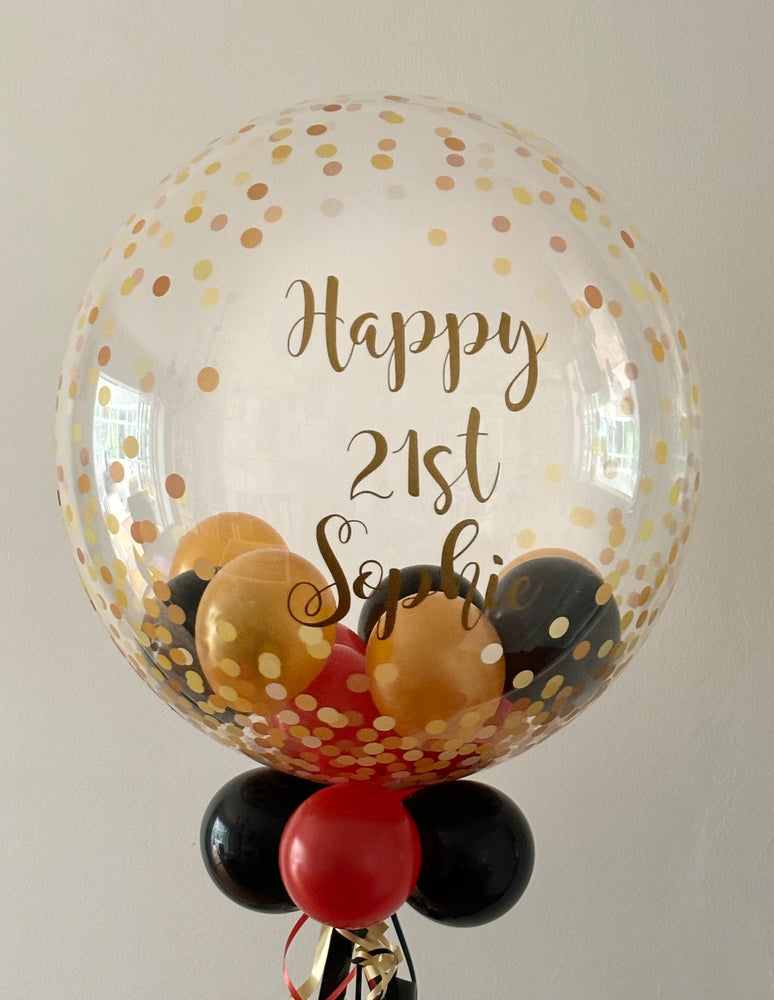 Personalised Gold Confetti Dot Clear Bubble Balloon