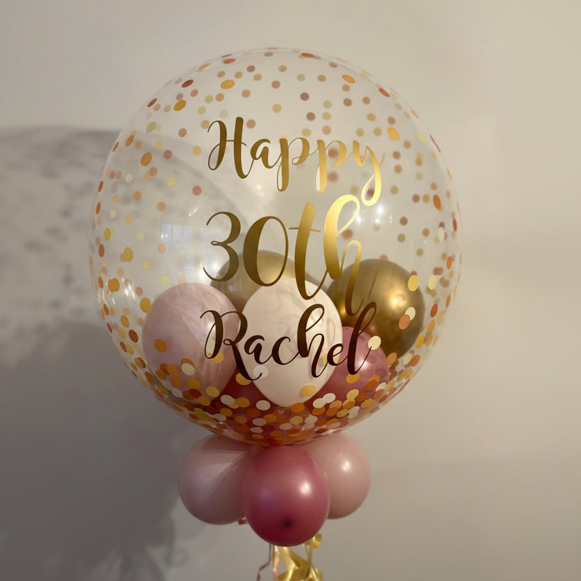 Personalised Gold Confetti Dot Clear Bubble Balloon