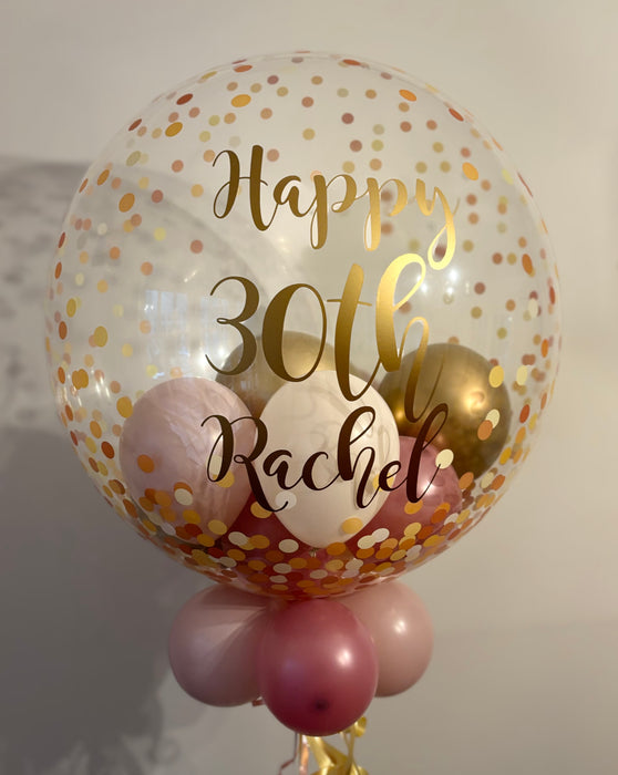 Personalised Gold Confetti Dot Clear Bubble Balloon