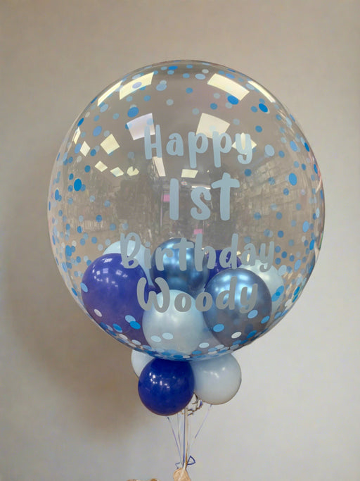 Personalised Blue Confetti Dot Bubble Balloon