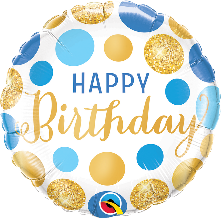Happy Birthday Foil Balloon (Blue gold dot)