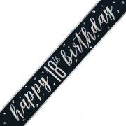 18th Black and Silver Happy Birthday Banner
