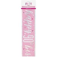 90th Pink and Silver Happy Birthday Banner