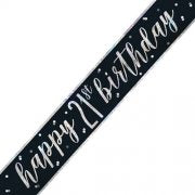 21st Black and Silver Happy Birthday Banner