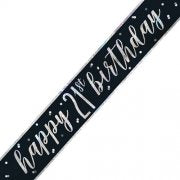 21st Black and Silver Happy Birthday Banner