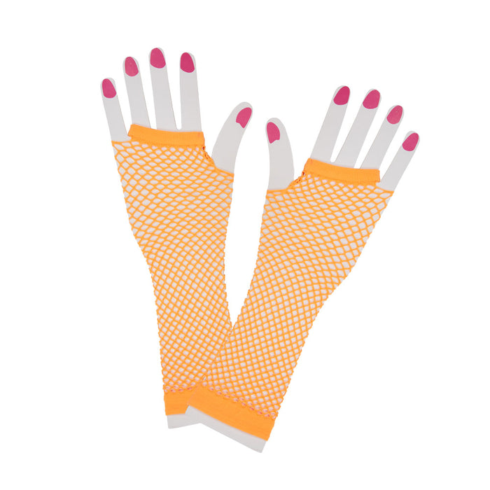 Long 80s Net Gloves (Neon Orange)