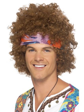 Hippy Afro With Headband And Peace Medallion (43235)