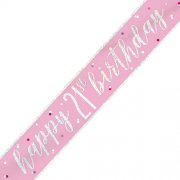 21st Pink and Silver Happy Birthday Banner