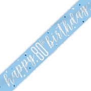 80th Blue and Silver Happy Birthday Banner