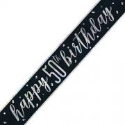 50th Black and Silver Happy Birthday Banner