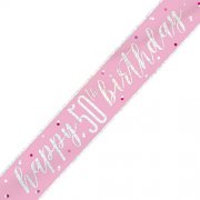 50th Pink and Silver Happy Birthday Banner