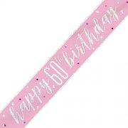 60th Pink and Silver Happy Birthday Banner
