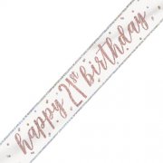 21st Rose Gold and Silver Happy Birthday Banner
